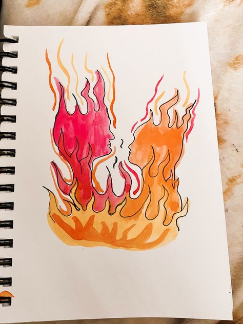 Twin Flame Sketch, Twin Flame Drawing Easy, Twin Flame Painting Easy, Twin Flames Drawing, Soulmate Drawing Twin Flames, Twin Flame Painting, Soulmate Painting, Flame Watercolor, Twin Flame Drawing