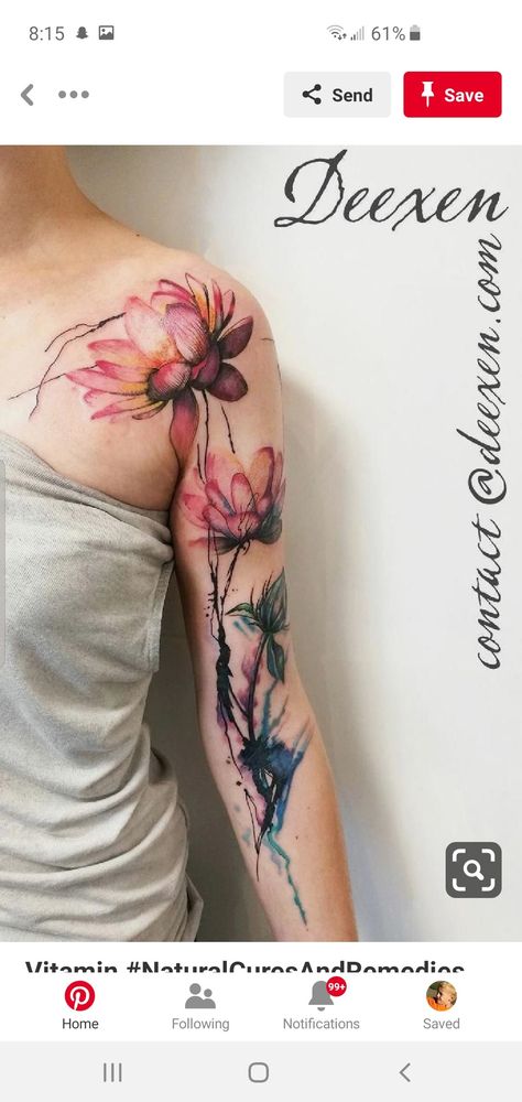 Lotusblume Tattoo, Watercolor Tattoo Flower, Small Flower Tattoos, Flower Tattoo Shoulder, Inspiration Tattoos, Floral Tattoo Sleeve, Cat Tattoos, Flower Tattoo Sleeve, Tiny Tattoo