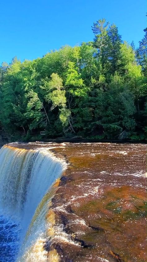 See the post for more! photos of best Michigan waterfalls. Things to do in Michigan. make it a waterfall hike. great lakes summer vacation road trip ideas. beautiful places to visit in US things to do for world bucket list, wanderlust inspiration, in the US. usa. united states. north america Michigan Waterfalls, Tahquamenon Falls, Waterfall Scenery, Peacock Art, Waterfall Photography, Beautiful Places Nature, Beautiful Photos Of Nature, Beautiful Waterfalls, Beautiful Scenery Nature