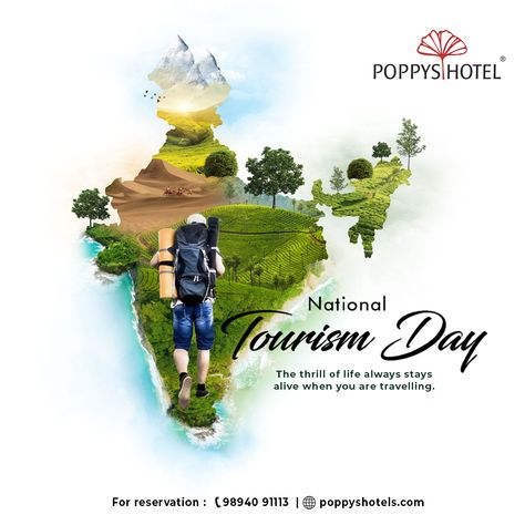 Take only memories, leave only footprints! Travel and cherish each fresh day. National tourism day wishes from POPPYS HOTELS. . . For enquiries: 9894091113 Https://poppyshotels.com . . . . #nationaltourismday #tourism #travel #tourist #travelgram #nature #instatravel #vacation #trip #traveling #travelling #holiday #adventure #wanderlust #travelblogger #tour #love #traveler #explore #traveltheworld National Tourism Day Creative Ads, World Tourism Day Creative Ads, Tourism Day Creative Ads, Tourism Day Poster, National Tourism Day, Madurai Meenakshi Amman, Meenakshi Amman Temple, Travel Advertising Design, Meenakshi Amman