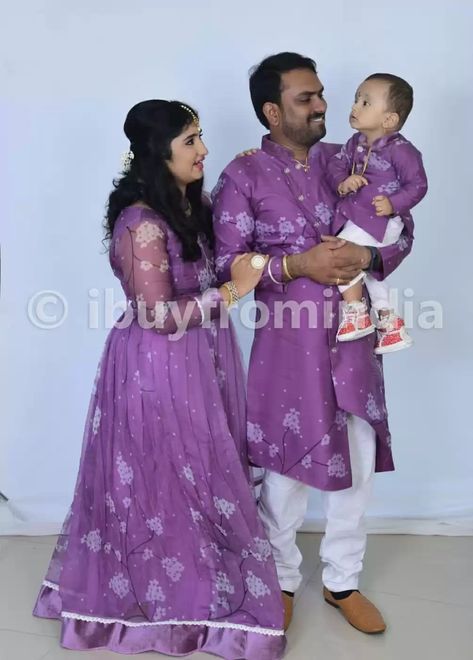 Matching Family Outfits For 1st Birthday, 1st Birthday Dresses For Family, Family Combo Dress For Birthday, 1st Birthday Outfit For Family, Family Dress Combination Indian, 1st Birthday Family Outfits, Family Twinning Outfits Indian, Family Matching Outfits Indian Wedding, Birthday Family Outfits