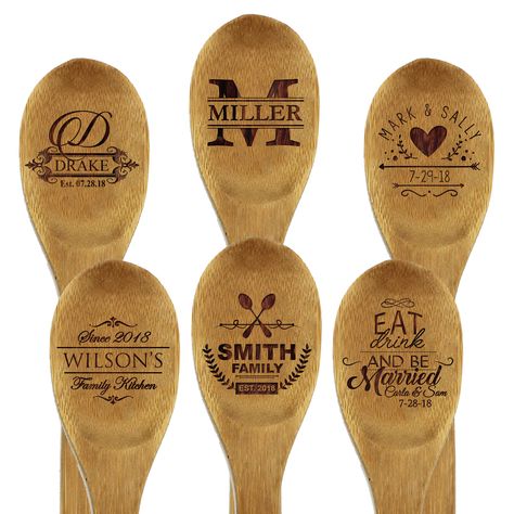 PRICES MAY VARY. FREE ENGRAVING - Add each one to cart separately at NO EXTRA COST SIZE - Standard Bamboo Kitchen Spoon measures 12" long GREAT GIFT - Perfect for any man, woman or couple that loves to cook in Style. Makes a great housewarming, wedding, Mothers Day, couples or birthday gift 100% SATISFACTION GUARANTEED - Contact us and let us know if you have any questions - Your satisfaction is our TOP priority! Our classic traditional wooden bamboo spoon will stir up memories of time past! Cus Engraved Spoons, Gifts For Bridal Party, Baking Party Favors, Childrens Baking, Bamboo Spoon, Cooking Party, Party Cooking, Kitchen Spoon, Event Favors