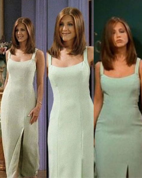 Stylish Rachel Green Outfit Rachel Green Dress, Green Green Dress, Jennifer Aniston Friends, Rachel Green Outfits, Rachel Friends, Wedding Friends, Bollywood Dress, Celebrity Wedding Dresses, Green Bridesmaid Dresses