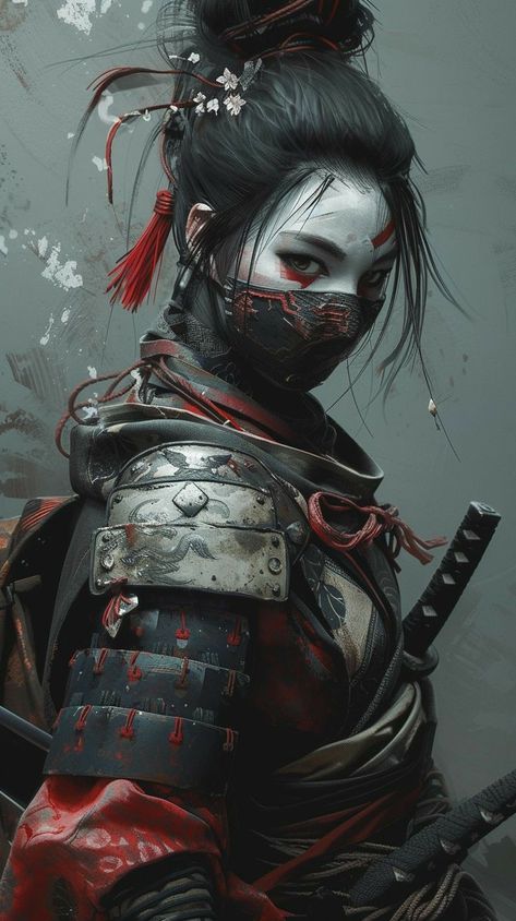 Female Samurai Tattoo, Lady Samurai, Japanese Ronin, Guerriero Samurai, Oni Samurai, Notan Art, Samurai Girl, Japanese Art Samurai, American Traditional Tattoo Ideas