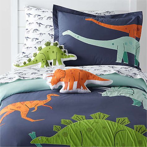 Boys Bedding | Ships for Free | Crate and Barrel Dinosaur Kids Room, Bold Bedding, Dinosaur Bedding, Dinosaur Room Decor, Dino Kids, Dinosaur Bedroom, Kids Sheets, Dinosaur Room, Toddler Boys Room