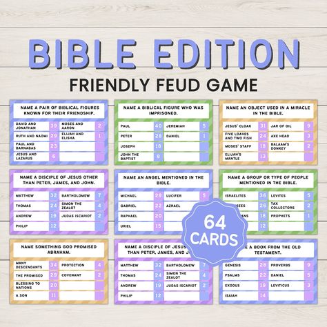 Family Feud Bible Questions And Answers, Bible Family Feud, Bible Study Games, Study Games, Church Games, Church Family, Youth Group Games, Christmas Bible, Bible Games