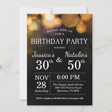 $2.77 | Adult Joint Birthday Party Invitation Gold Glitter - birthday party, adult birthday, for man or women birthday, joint birthday, combined birthday, double bday party, twin twins birthday, for boy or girl birthday, gold glitter, sparkling glam elegant lights black Birthday Party Adult, Glitter Birthday Parties, 80th Birthday Invitations, Twins Birthday, Birthday Gold, Bday Invitations, Twin Birthday, Adult Birthday Party, Anniversary Invitations