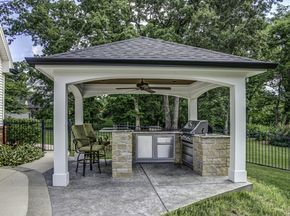 Decorative Concrete Patio, Outdoor Cooking Area, Outdoor Kitchen Countertops, Concrete Patios, Modern Outdoor Kitchen, Grill Area, Backyard Pavilion, Kitchen Outdoor, Cozy Outdoor