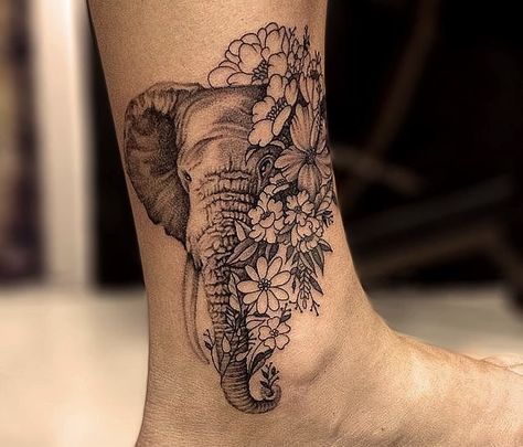 Flowers Ankle Tattoo, Chest Tattoo Abstract, Elephant Head Tattoo, Grandchildren Tattoos, Elephant With Flowers, Elephant Tattoo Meaning, Crazy Tattoos, African Tattoo, Feminine Tattoo Sleeves