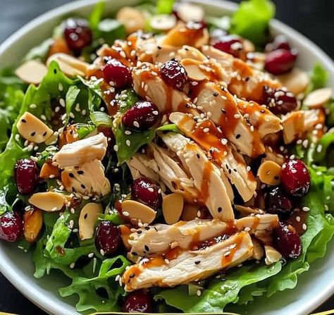 kent Rollins Recipes | Asian Chicken Cranberry Salad | Facebook Chicken Cranberry Salad, Chicken Cranberry, Quick Soup Recipes, Cranberry Chicken Salad, Quick Soup, Recipes Asian, Shredded Carrots, Healthy Eating Diets, Cranberry Salad