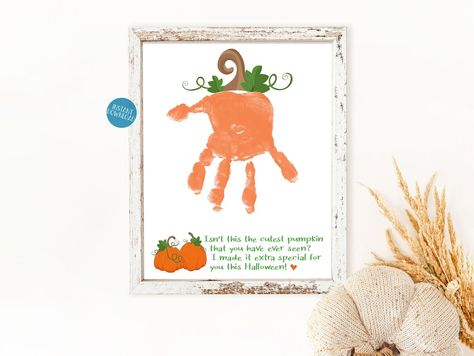 PerfectChaosDigitals - Etsy Canada Handprint Pumpkin, Pumpkin Handprint, Halloween Handprint Art, Halloween Handprint, Footprint Keepsake, Art Pumpkin, Fun Halloween Crafts, Footprint Art, Handprint Craft