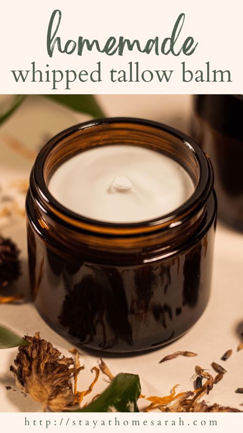 How to Make Whipped Tallow Balm - Stay at Home Sarah Calendula Tallow Balm, Tallow Balm For Acne, Magnesium Tallow Balm, Diy Whipped Tallow Balm, Tallow Face Balm Recipe, Tallow And Shea Butter Balm, Tallow And Honey Balm, Making Tallow In Crock Pot, How To Make Whipped Tallow