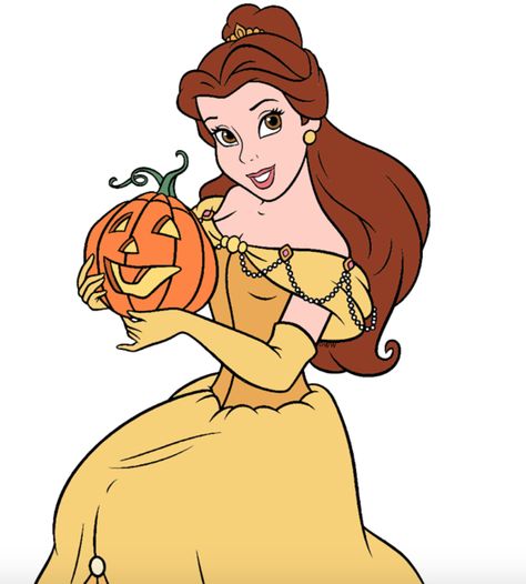 Belle and her Jack-o-Lantern pumpkin for Halloween List Of Disney Princesses, Disney Princess List, Cinnamon Treats, Belle Halloween, Disney Princess Halloween, First Disney Princess, Pumpkin For Halloween, Official Disney Princesses, Disney Classroom