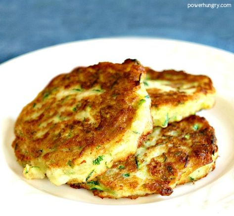 Zucchini Fritters made with Chickpea Flour (Grain-Free, Vegan, Gluten-Free) | power hungry Crockpot Risotto, Fritters Zucchini, Vegan Zucchini Fritters, Zucchini Egg, Low Oxalate Recipes, Chickpea Flour Recipes, Yellow Split Pea Soup, Vegetable Fritters, Fried Apple