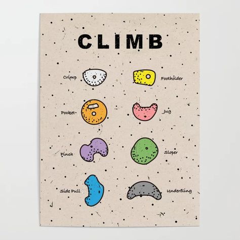 Rock Climbing Poster, Climbing Graphic Design, Rock Climbing Illustration, Rock Climbing Art, Climbing Art, Rock Climbing Gifts, Poster Rock, Bouldering Wall, Climbing Gifts