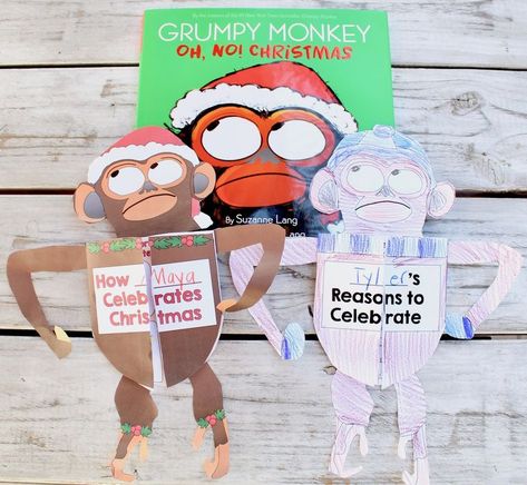 Perfect Winter Holiday book craft activity to accompany the Christmas holiday children's book read aloud, "Grumpy Monkey Oh, No! Christmas" by Suzanne and Max Lang ~ a Christmas Story about putting your complaints aside, and focusing on the reasons to celebrate and all the good things around you. Great for Reading, Literacy, ELA Centers for all grade levels! Encourage students to create their own *Grumpy Monkey* Craft to share how they celebrate Christmas, or the reasons they like to celebrate. Grumpy Monkey Craft, Grumpy Monkey, December Themes, Monkey Craft, Santa Activity, Character Activities, Christmas Story Books, Ela Centers, Monkey Crafts