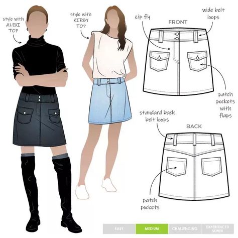 Pattern Roundup: Cargo Pants - Threads Denim Skirt Pattern, Skirt Sewing Patterns, Diy Denim Skirt, Hipster Skirt, Sewing Patterns Skirt, Barbour Style, Style Arc, Threads Magazine, Crisp White Blouse