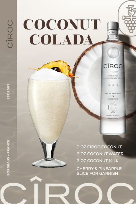 Vodka Flavors, Ciroc Coconut, Coconut Aesthetic, Ciroc Vodka, Coconut Bowls, Coconut Drinks, Premium Vodka, Coconut Milk Curry, Easy Healthy Lunches