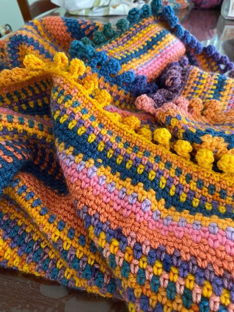 This is a completed blanket crocheted in linen stitch (moss stitch) 103cm  x 103cm (40" x 40") square.  Lovely and bright. 🌈 Pom Pom edging is divine and fully included as part of the crochet design NOT attached Pom poms to avoid choking or then falling off.  🧶Acrylic yarn, machine washable. One of a kind, not mass produced. Handmade over 60hrs work.  🫶Buyer will not be disappointed. Postage included, can be posted as a gift Crochet Bright Colors, Crochet Color Palette, Super Chunky Blanket, Art Au Crochet, Pink Pom Pom, Crocheted Blanket, Linen Stitch, Chunky Blanket, Yarn Stash