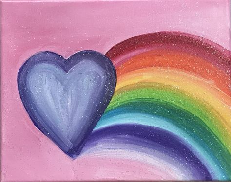 Simple Rainbow Painting, Diy Rainbow Painting, Painting Rainbows On Canvas, Sip And Paint Ideas For Kids, Easy Rainbow Painting, Rainbow Painting For Kids, Painting Ideas Rainbow, Kids Painting Ideas On Canvas, Rainbow Painting Ideas