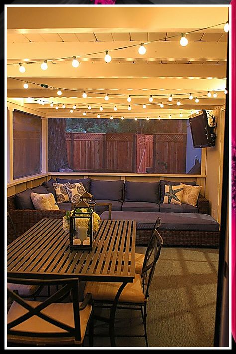 Patio Lights - Is that what you want? Take action immediately while everything is still fresh in your mind. Visit IMMEDIATELY to view more. Porch On A Budget, Uk Farmhouse, Small Screened In Porch, Enclosed Patio Ideas, Patio Ideas On A Budget, Screened Porch Decorating, Railing Ideas, Building A Porch, Cheap Patio