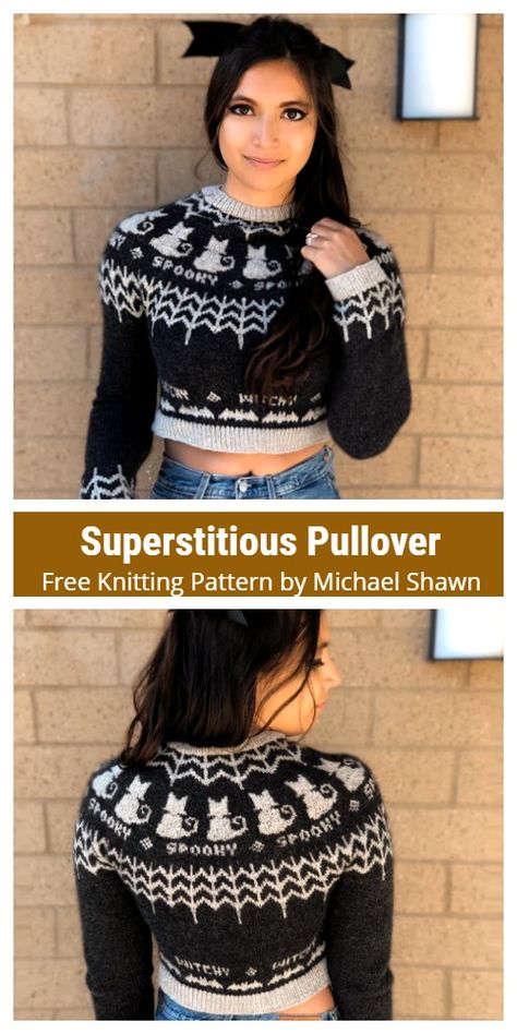 8 Halloween Pullover Sweater Free Knitting Patterns & Paid - Knitting Pattern Halloween Knitting Ideas, Supernatural Knitting Patterns, Free Colorwork Knitting Patterns, Halloween Sweater Knitting Pattern, Free Halloween Knitting Patterns, Halloween Sweater Pattern, Halloween Crochet Sweater, Pullover Knitting Pattern Free, Crochet Halloween Sweater