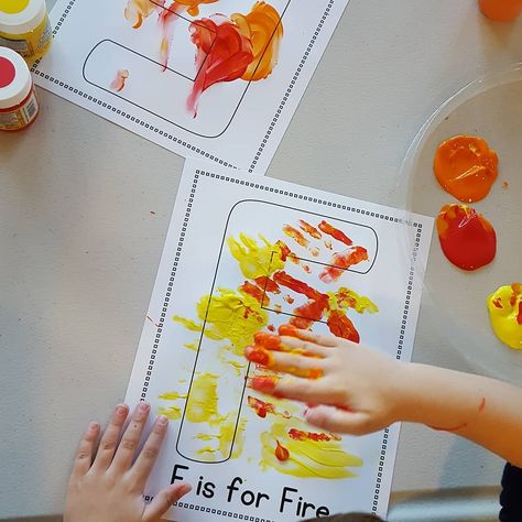 F is for Fire🔥 Finger Painting & mixing colors. If you are making an alphabet book this was an easy letter craft & all it took was paint!… #lettercraft #alphabetbook #alphabet #preschoolart Fire Finger Painting, F Is For Fire, Community Helper Dramatic Play, D Alphabet, Letter Craft, All About Me Preschool, Fall Themes, Community Helper, Mixing Colors