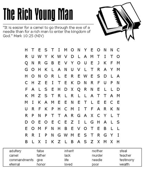 The Rich Young Man Word Search | Sermons4Kids The Rich Man And Lazarus Craft For Kids, Sermon On The Mount For Kids, Children’s Sermon Ideas, Joseph Crafts, Palm Sunday Children’s Sermon, Children’s Sermon Object Lessons, Rich Young Ruler, Sunday School Printables, Ruler Crafts