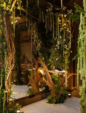 Indoor Forest Wedding | 31 more photos on PartySlate Indoor Forest Wedding, Indoor Forest, 1 Hotel Brooklyn Bridge, Midsummer Nights Dream Party, Hobbit Wedding, Enchanted Forest Theme, Garden Centerpiece, Forest Theme Wedding, Indoor Wedding Receptions