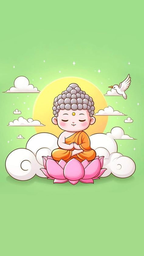 Cute Buddha Painting, Cute Buddha Wallpaper, Cute Buddha Drawing, Cute God Drawing, Buddha Doodle Art, Buddha Cartoon, Buddha Illustration, Cute Buddha, Buddha Flower