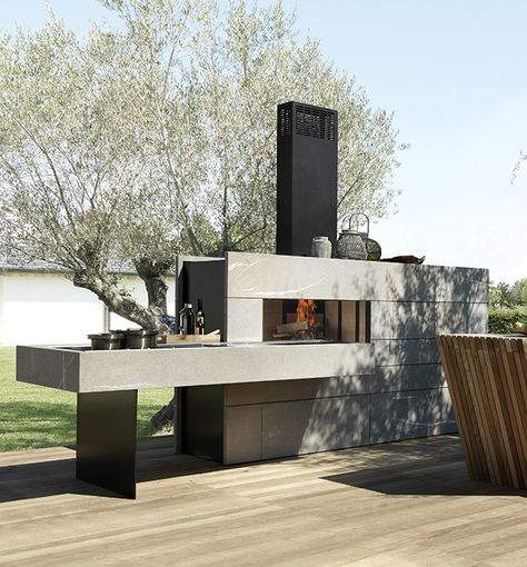 Build Outdoor Fireplace, Modern Outdoor Firepit, Barbacoa Jardin, Barbeque Design, Parrilla Exterior, Design Camino, Design Per Patio, Ideas Terraza, Outdoor Kitchen Design Modern