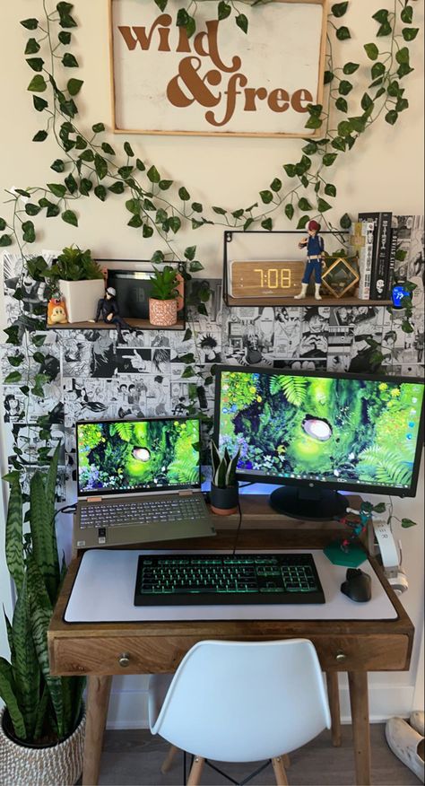 this is my computer 😆 Computer Monitor Decoration, Anime Computer, Cozy Gaming, Computer Desk Setup, Gaming Setups, Escape Plan, Bedroom Setup, Indie Room Decor, Indie Room