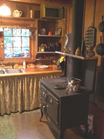 rustic kitchen Small Wood Stoves, Log Cabin Living, Cabin Kitchen, Vintage Stoves, Vintage Cabin, Cabin Kitchens, Cabin Interiors, Cabin Living, Little Cabin