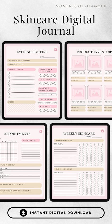 Skin Care Routine Tracker, Skin Care Tracker, Skincare Journal, Skincare Planner, Beauty Routine Planner, Diary App, Routine Tracker, Journaling Aesthetic, Beauty Journal