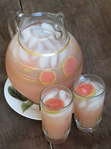 Guava Agua Fresca -- these fragrant fruits are great for your skin and contain five times the vitamin C found in oranges! Auga Fresca, Aqua Frescas, Guava Drink, Guava Recipes, Agua Fresca Recipe, Guava Jam, Guava Fruit, Strawberry Guava, Guava Juice