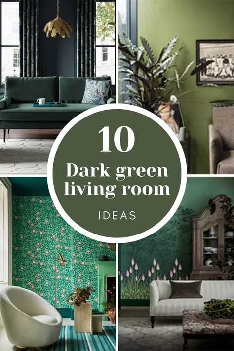 examples of dark green living room ideas Green Feature Walls Living Room, Dark Green Living Room Ideas Accent Wall, Green Paint Ideas For Living Room, Green Wallpaper Living Room Ideas, Green Natural Living Room Ideas, Green Walls Green Curtains, Dark Green And Gray Living Room, Dark Green Lounge Living Rooms, Dark Green Decor Living Room