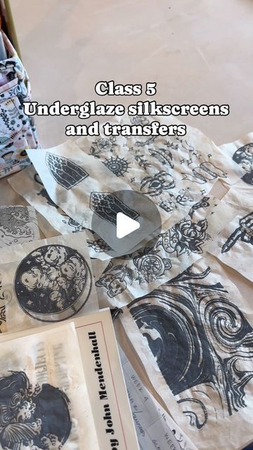 Caitie North on Instagram: "Class 5: Underglaze silkscreens and transfers! Today we leaned out to burn our own silkscreens using @ezscreenprint ready made screens! Both with the sun and with a uv lamp! You can use these directly onto greenware, or rice paper and make a transfer! Love love love these products! Always one of my favorite classes! #pottery #underglazetransfer #silkscreen #ceramicsstudio" Image Transfer To Clay, Pottery Transfer Paper, How To Make Transfer Paper For Clay, Ceramic Underglaze Transfers, Underglaze Transfer Pottery, Sanbao Underglaze Transfers, How To Make Ceramic, How To Lean Out, Advanced Ceramics