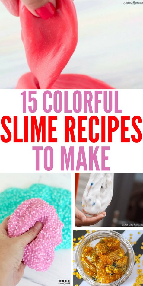 Colorful and Over-The-Top Fun Slime Recipes To Test Out #slime #recipes #diy #crafts #doityourself #colorful #summer #kids #fun #family Slime With No Activator, Make Slime For Kids, Fun Slime, Colorful Slime, Homemade Slime Recipe, Slime Making, Camping Activities For Kids, Craft Recipes, Easy Slime Recipe