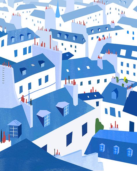 Nick Lu - Joanie Bernstein: Art Rep Rooftops Illustration, Rooftop Illustration, Illustration Design Graphique, Paris Rooftops, Paris Illustration, View From Above, Building Illustration, 2023 Calendar, 카드 디자인