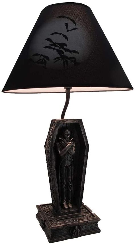 Coffin Table, Gothic Homeware, Bat Silhouette, Gothic Bedroom, Black Table Lamp, Gothic Furniture, Dark Home Decor, Count Dracula, Goth Home