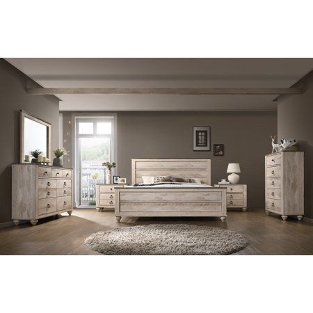 Modern King Bedroom Sets, 5 Piece Bedroom Set, White Wash Finish, Dark Furniture, King Bedroom Sets, Bedroom Sets Queen, Solid Wood Bed, Queen Bedroom, King Bedroom