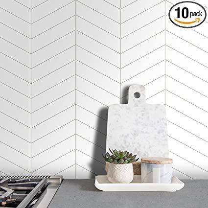 White Peel And Stick Tile, Brick Tile Backsplash, Chevron Backsplash, Self Adhesive Wall Tiles, Stick Tile Backsplash, Peel Stick Backsplash, Chevron Kitchen, Chevron Tile, Tiles Mosaic