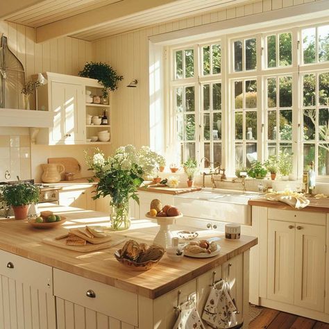 Country French Kitchen Ideas, Farmhemian Kitchen, Kitchen Ideas Cottage Style, Cottage Style Kitchen Ideas, Kitchen Cottage Style, Cottage Homes Interior, Cottage Entrance, English Country Kitchen, Modern Cottage Kitchen