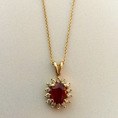 New With Tag Effy 14k Gold Necklace With Oval Ruby And Diamond Pendant. Purchased From An Estate Sale. The Oval Ruby Measures 8x6 (~1.5 Carats) Aa Grade Surrounded By 14 Diamonds. Total Length Of Necklace Is 15.5” Gold Necklace With Red Stone, Ruby And Diamond Pendant, Ruby Pendant Design, Ruby And Gold Jewelry, Ruby Jewelry Necklaces Gold, Red Jewelry Necklace, Ruby Locket, Ruby Gold Necklace, Real Ruby Necklace