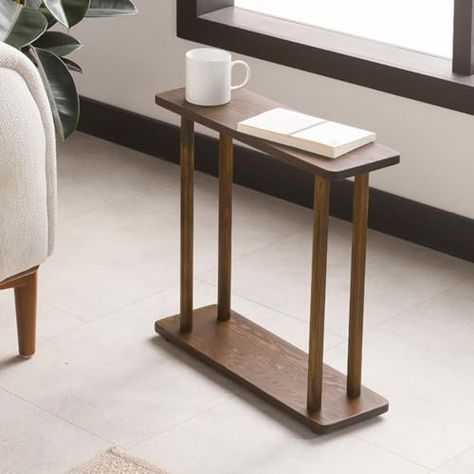 Rectangular Solid Pine Wood Narrow Side Table, Skinny Bedside Table, Small End Table (Dark Walnut, Medium) Very Narrow Nightstand, Bedside Table Narrow, Bedside Table Small, Slim Side Table, Narrow Bedside Table, Small End Table, Handy Craft, Narrow Side Table, Small End Tables