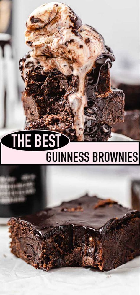 Beer Brownies Recipes, Beer Dessert Recipes, Guinness Cookies, Guiness Brownies, Brownie Types, Beer Desserts, Beer Brownies, Guinness Brownies, Baking With Beer