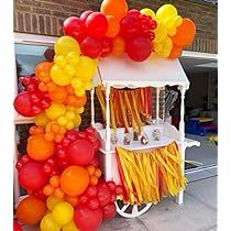 Yellow Orange Balloon Garland, Orange Balloon Garland, Red Party Themes, Yellow Party Decorations, Firefighter Birthday Party, Fire Engine Party, Daniel Tiger Birthday Party, Tiger Birthday Party, Firefighter Birthday