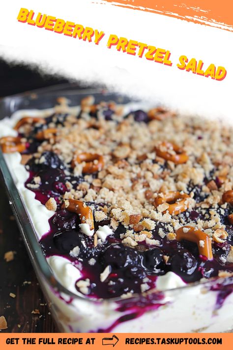 Discover the perfect blend of sweet and salty with our Blueberry Pretzel Salad recipe. This delightful treat features a crispy pretzel crust, a creamy cheesecake filling, and a luscious blueberry topping, making it an ideal dessert for gatherings and family dinners. Easy to make and impossible to resist, this dish is a refreshing twist on classic desserts that will have everyone coming back for seconds. Click through for step-by-step instructions and tips for creating this crowd-pleaser. Blackberry Pretzel Dessert, Blueberry Congealed Salad, Blueberry Pretzel Salad, Blueberry Blue Cheese Salad, Blueberry Pretzel Dessert, Blueberry Desserts With Frozen Blueberries, Pretzel Crust Dessert, No Bake Blueberry Dessert With Angel Food Cake, Blueberry Cheesecake Dip