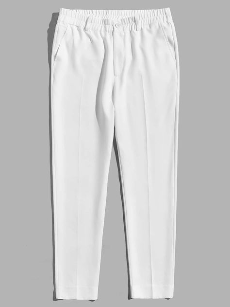 SHEIN Men Solid Slant Pocket Suit Pants Shein Pants Men, White Trousers Outfit Classy, Mens White Trousers, White Trousers Outfit, White Pants Men, Cotton Pants Men, Shein Men, Classy Outfits Men, Trouser Outfit