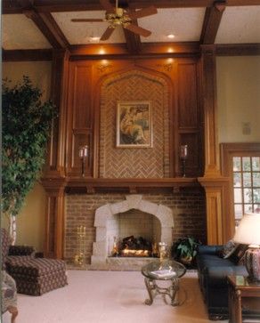 Grandview Manor traditional great room/ living room. Tudor Fireplace, Traditional Great Room, Two Story Fireplace, Wall Decor Game Room, Large Tv Stands, Entertaining House, Tudor House, Entertainment Design, Traditional Living